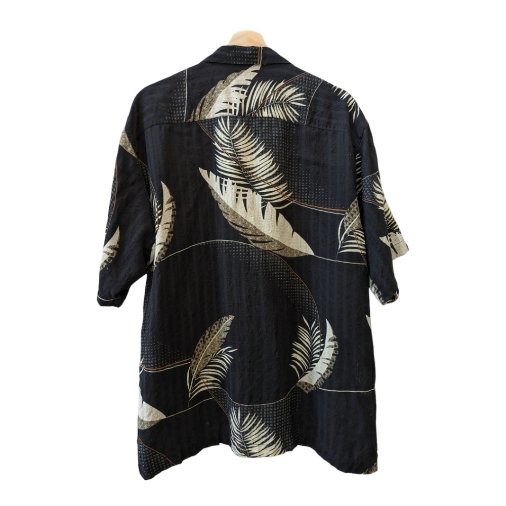 Tommy Bahama Relax 100% silk button down men's shirt tropical palm leaves black - Picture 2 of 4